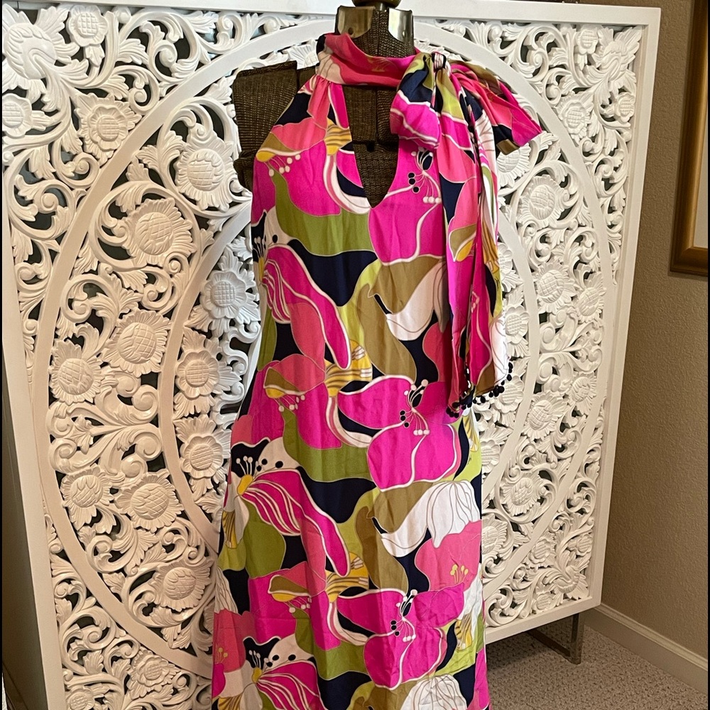 NWT Trina Turk dress with tie at neck, tea length